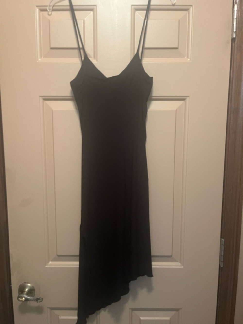 Replay Black Asymmetrical Slip Dress with Spaghetti Straps